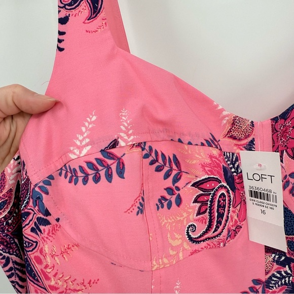 LOFT Paisley Corset Seamed Flare Summer Dress in Pink Multi Size 16 - Picture 9 of 15